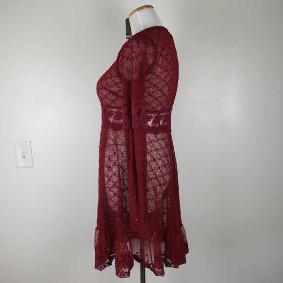 A'reve lace cardigan kimono maroon burgundy floral - Picture 2 of 9